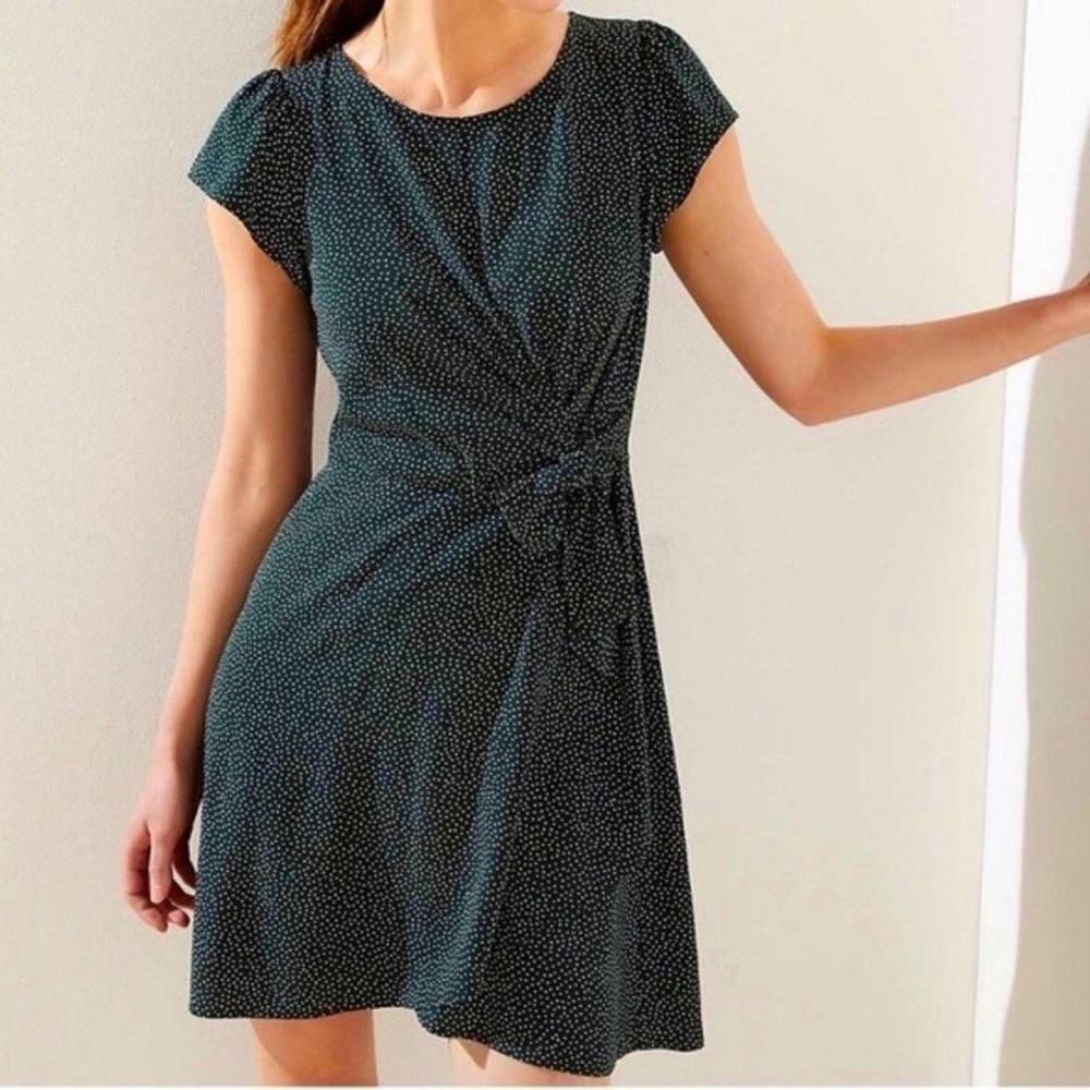 LOFT Green Sheath Mini Dress with Puff Sleeves